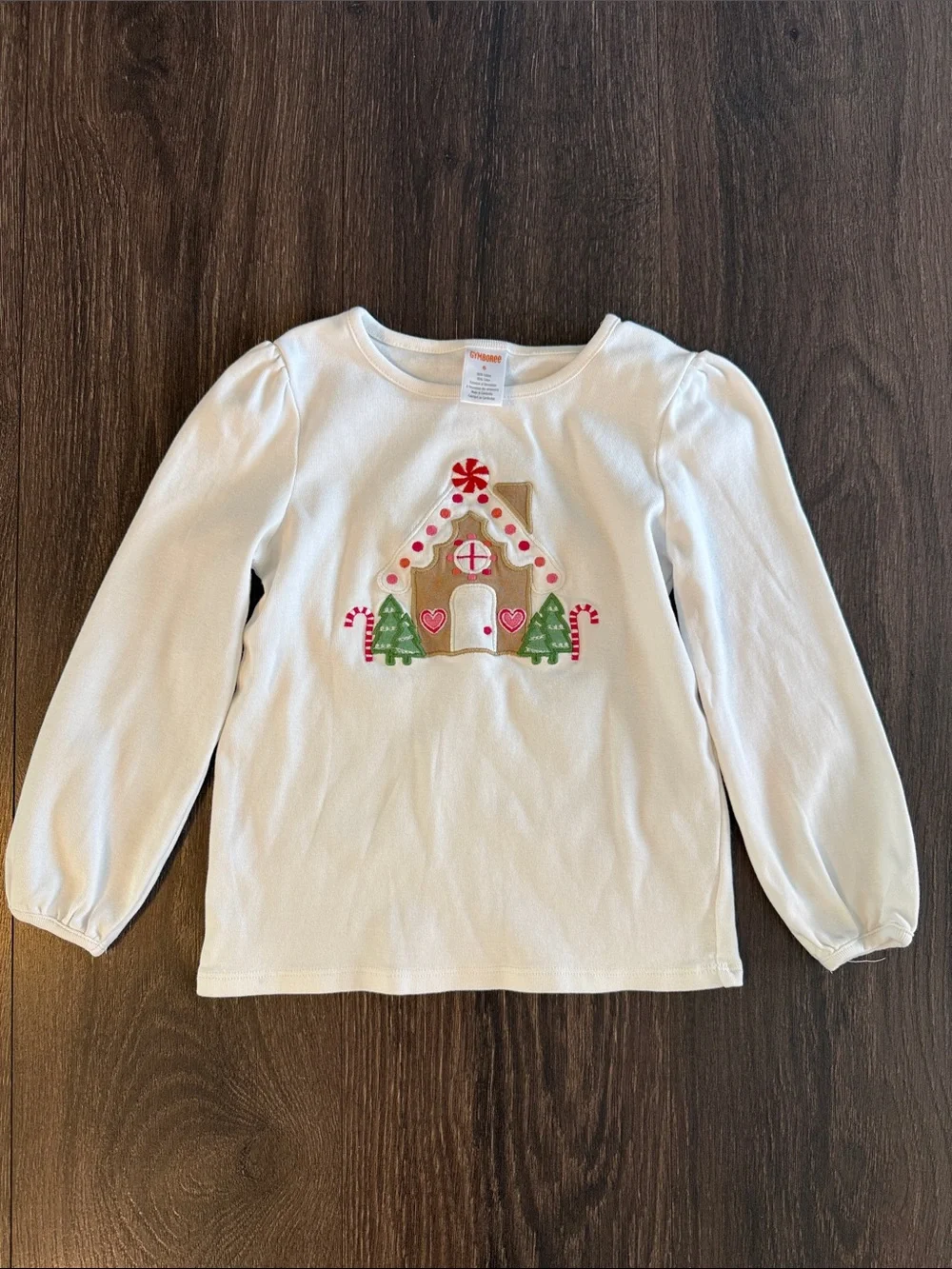 Gymboree White Long-Sleeve Top with Gingerbread House Applique